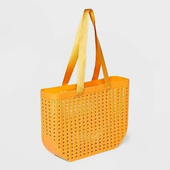 Basket Weave Woven Tote Handbag - Shade & Shore Orange - Picture 2 of 9